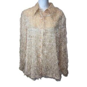 Effeci Creazione Vintage Womens Shirt Size Medium Cream Gold Button Front